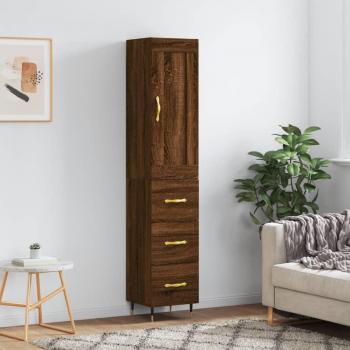 Aparador alto de madera contrachapada en color roble marrón, dimensiones 34,5x34x180 cm, con 3 cajones, ideal como mueble de almacenaje para salón o armario auxiliar