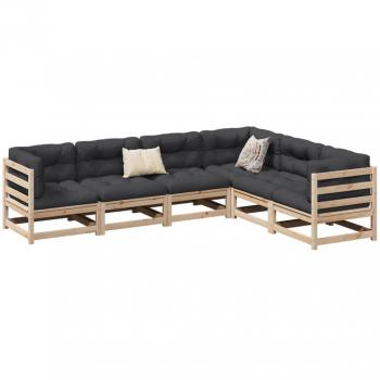 6 Piece Solid Pine Wood Garden Sofa Set