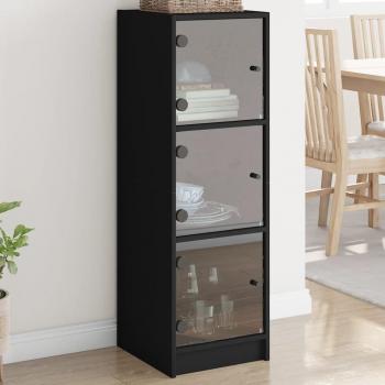 Aparador con puertas de vidrio negro 35x37x109 cm - Mueble de Almacenaje de Salón, Buffet para salón, Armario Auxiliar, Armario de Almacenamiento