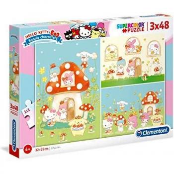 Clementoni- 3 Puzzles 48 Piezas Hello Kitty, Multicolor
