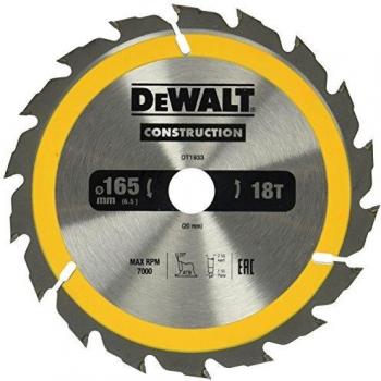Dewalt DT1933-QZ DT1933-QZ-Hoja para Sierra Circular portátil para construcción 165x20mm 18D ATB +20º, 0 W, 0 V, Arándano