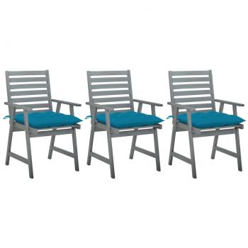 Sillas de comedor de jardín 3 piezas en madera maciza acacia con almohadas