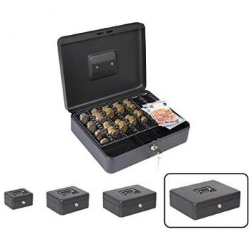 Caja de Seguridad Arregui Elegant Cash con Llave para Contar y Transportar Dinero, Caja Fuerte Portátil de Acero con Bandeja Organizadora de Monedas - Color Negro