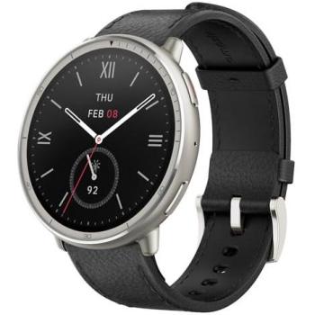 Amazfit Active 2 Reloj Inteligente Premium 1.32 AMOLED, NFC, Resistente al Agua 5 ATM, con Correas de Cuero Negro y Silicona Roja