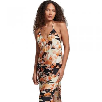 Vestido Midi Vintage Halter Slip Superdry con Gráfico Dorado para Mujer