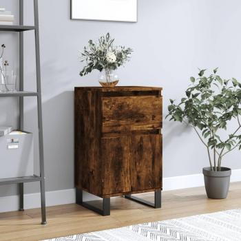 Aparador de madera de ingeniería 40x35x70 cm, mueble de almacenaje moderno con armarios y cajón en color roble ahumado
