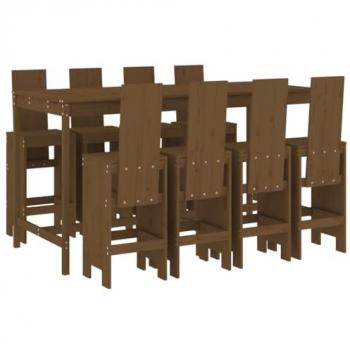 Set de mesa y taburetes altos de jardín 9 piezas madera de pino marrón miel