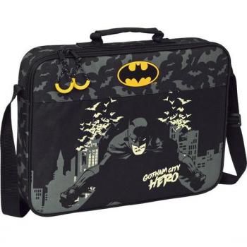 Cartera Escolar Safta Batman Hero 28x38 con Bandolera Ajustable, Asa de Mano Forrada y Doble Tirador en Cremallera Principal, Fondo Interior Semirígido