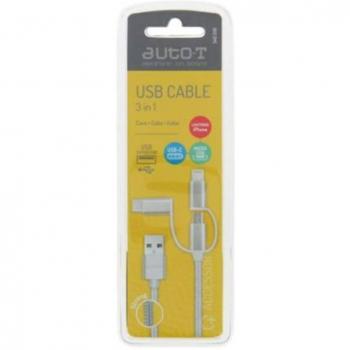 Cable USB 3 en 1 Auto-T Micro USB, iPhone y Tipo C
