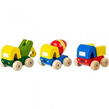 Orange Tree Toys First Trucks Set of 3 - Wooden Toy Cars, Construction Vehicles for 1 Year Old and Toddler, Educational Small World Toys, Early Development & Activity Toys