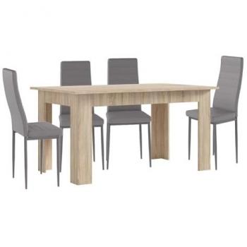 Pack Mesa de Comedor o Cocina + 4 Sillas en Polipiel y Metal Gris