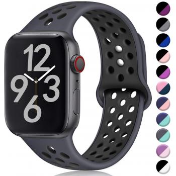 Hamile Correa para Apple Watch 38mm 40mm, Doble Color Pulsera de Repuesto de Silicona Suave Transpirable Correa para Apple Watch Series 4/3/2/1, S/M Carbón/Negro