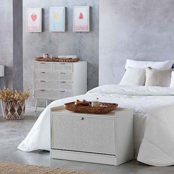 Banqueta Zapatero Alexandra House Living Plateado Madera MDF 38 x 53 x 80 cm con Rejilla Blanca