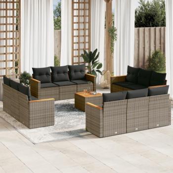 13-Piece Grey Poly Rattan Garden Sofa Set with Cushions