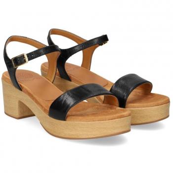 Sandalias de Mujer UNISA SANDALIA CASUAL DE PIEL CON TACON Y PLATAFORMA NEGRO
