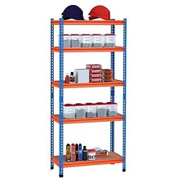 HOMCOM Estantería Metálica de Almacenaje 80x40x182 cm con 5 Niveles Ajustables en Altura Carga Máxima por Estante 300 kg para Almacén Garaje Taller Azul y Naranja