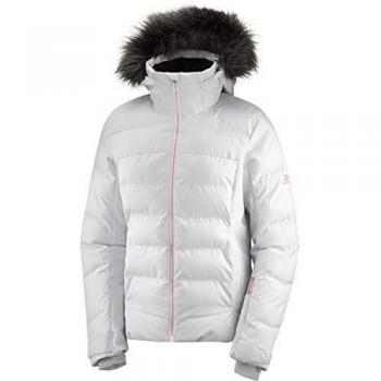 SALOMON Stormcozy Jkt W Chaquetón con Capucha para esquí, Mezcla de sintéticos, Mujer, Blanco/Gris