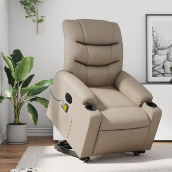 Sillón de masaje elevable eléctrico cuero sintético negro, crema, marrón - Sillón reclinable de masaje eléctrico cuero sintético capuchino Vidaxl 355548