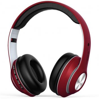 Auriculares Inalámbrico Diadema Over-ear, Cascos Bluetooth 4.2 Pleagable con Micrófono Manos Libres, Auriculares Cerrados Reduccion Ruido, Hi-Fi Sonido Estéreo compatible con PC,Android,Móviles-Rojo