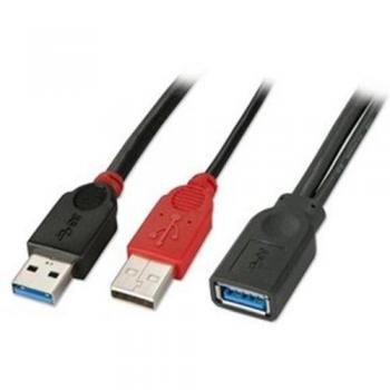 Cable USB 3.0 Dual Power Tipo A a Tipo A Femenino, 0.5m, Negro