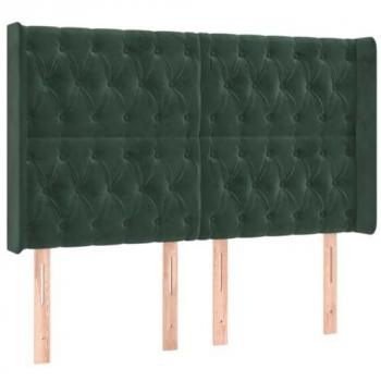 Cabecero de cama con LED de terciopelo verde oscuro 147x16x118/128 cm