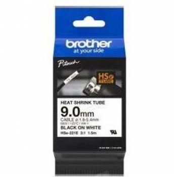 Brother HSe221E Cinta Tubo Termorretractil Original de Etiquetas para Cables - Texto negro sobre fondo blanco - Ancho 9mm x 1.5 metros