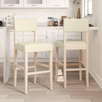 Taburetes altos de madera maciza y cuero sintético (2 unidades)