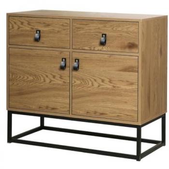 Cómoda Industrial 2 Puertas 2 Cajones Efecto Madera y Metal Negro - 90 x 79 cm