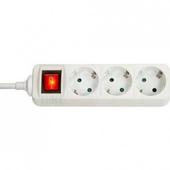 Multipresa Schuko 3 salidas con interruptor, 1.4 m, color blanco