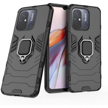 Funda Magnética Con Anillo Para Móvil Xiaomi Redmi 12c Negro - Carcasa Magnética con Anillo Imán Antigolpes Resistente Rígida Dura con Soporte, Tecnología de Absorción de Golpes,