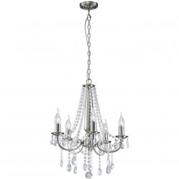 Lámpara de techo colgante Kyra 5 luces níquel satinado y cristal