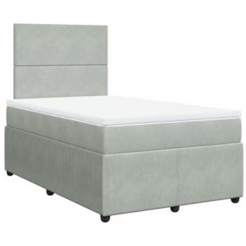 Cama box spring con colchón de muelles terciopelo gris claro 120x190 cm