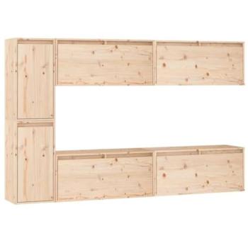 Mueble TV Multimedia Estantería Buffet 6 Piezas Madera Maciza de Pino Marrón