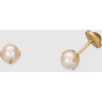 Pendientes de bebé de oro con perla natural para niñas recién nacidas