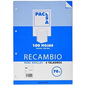 Pacsa 21212 - Recambio 70 g, tamaño folio, 4 anillas rayadas