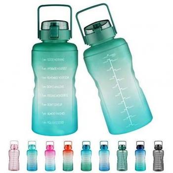 Justfwater Botella de agua sin BPA con marcador de tiempo y pajita, botella deportiva de 3,78 L con asa para Fitness, Gimnasio, Oficina, Pesca, Actividades al Aire Libre