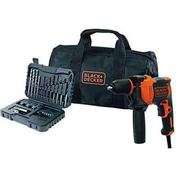 BLACK+DECKER BEH710SA32 Taladro percutor 710W + Set 32 Accesorios para atornillar y taladrar + Bolsa de Transporte