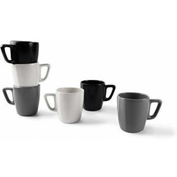 Excelsa Eclipse - Juego de 6 tazas de 230 ml, cerámica, blanco, negro y gris