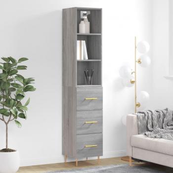 Aparador de madera contrachapada gris Sonoma 34,5x34x180 cm con 3 cajones, mueble de almacenaje para salón, buffet y armario auxiliar