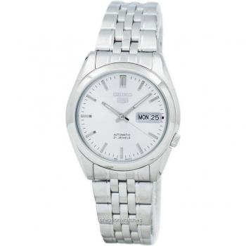 Reloj de pulsera SEIKO 5 automático SNK355K1 para hombre, correa color gris plata, dial gris plata, 21 joyas