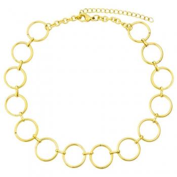 Choker Gargantilla Inmaculada Romero Acero Inoxidable Chapado Oro 28 Cm. Círculos Calados Lisos - Elegante Diseño