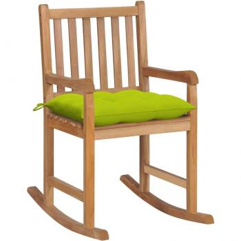 Teak Rocking Chair with Bright Green Cushion