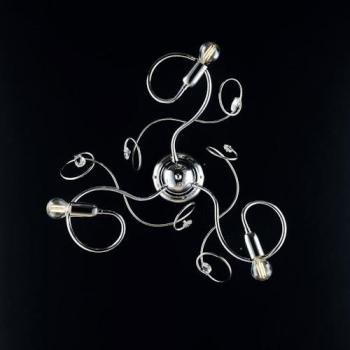 Plafón moderno de hierro cromado pulido con pedrería de cristal y 3 luces, 47xh.21 cm