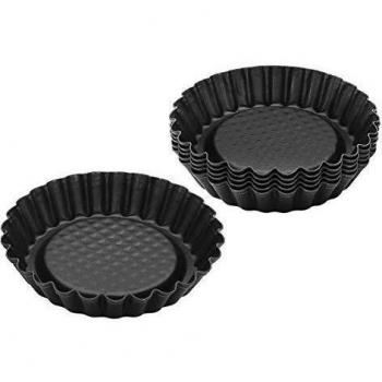Zenker Black Metallic Mini Moldes Bordes Rizados, Óptimo para Tartaletas, Mini Quiches, Magdalenas y Tartas, Acero con Revestimiento Antiadherente de Teflon, Color Negro, Ø 10.5 x 2 cm, 6 Unidades