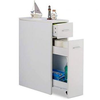 Rinconera Auxiliar Compacta Blanca con 2 Cajones, Estantería de Esquina, 61,5x20x45 cm