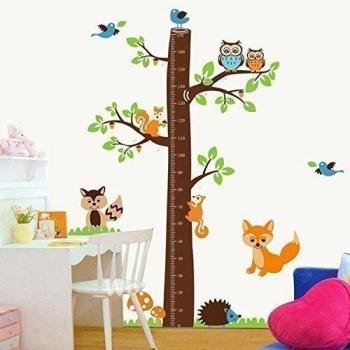 Walplus AY221 Adhesivo mural de zorro, árbol, medida de la altura, multicolor