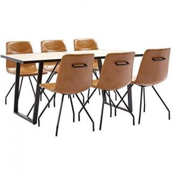 vidaXL Juego Comedor 7 Piezas de Cuero Sintético Mobiliario Decoración Interior Casa Hogar Robusto Duradero Resistente Funcional Práctico Útil Coñac