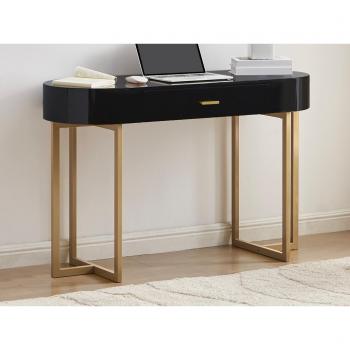 Escritorio consola Toreli de Pascal Morabito - 1 cajón, MDF lacado y metal, Negro y dorado