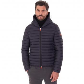 Save The Duck Men's Black Short Puffer Jacket with Hood - Size 4XL