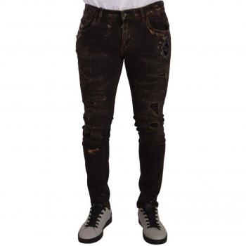 Brown Distressed Slim Fit Skinny Denim Jeans
